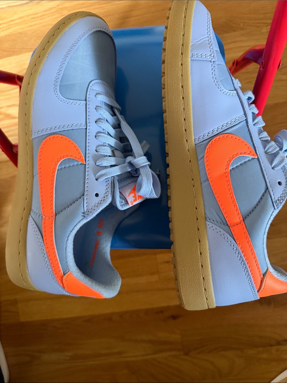 Nike Light Blue and Orange Athletic Shoes with Gold Accents - Picture 5 of 7